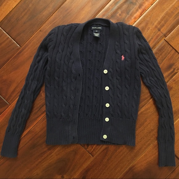 Ralph Lauren Navy Blue Cable-Knit Cardigan - Picture 2 of 4